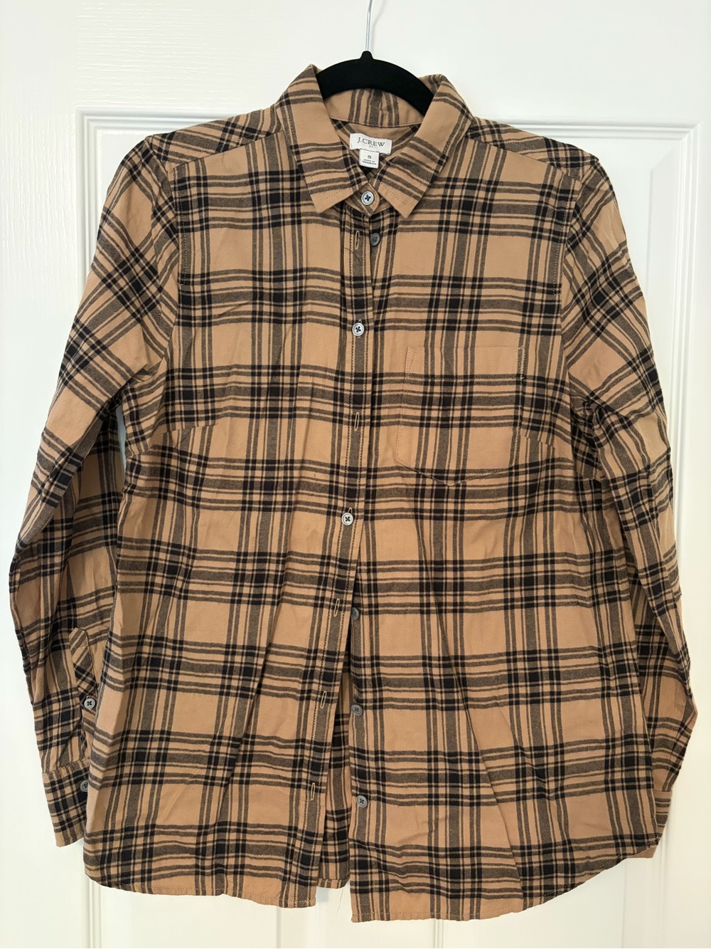 J. Crew Men's Tan and Black Plaid Cotton Button-Down Shirt